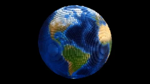 Small Voxel Planet Earth Globe Spin Loop with Alpha Stock Footage
