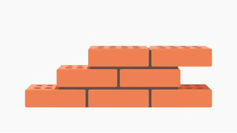 Small wall of red bricks on white Stock Illustration