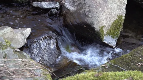 Small water jump in the stream in the woods Stock Footage 113763237