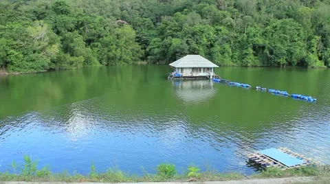 Small water Pumping Station on floating platform Stock Footage 11852566