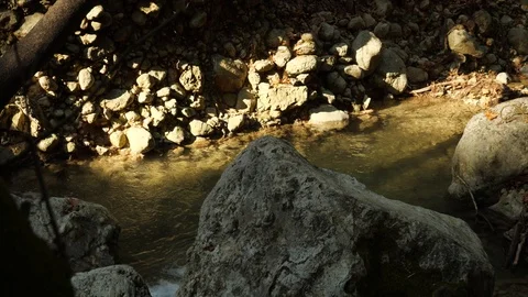 Small water stream, brook at Seven Springs, Rhodes, Greece, Second part Stock Footage 126057695