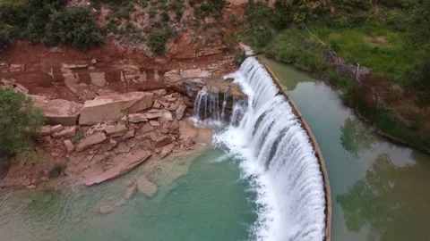 Small Waterfall Aerial View Stock Footage 146620253