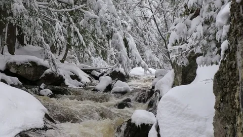 Small Waterfall After Fresh Snow Vídeo Stock 79588959
