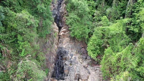 A small waterfall among rocks and green jungle Video stock 246386799