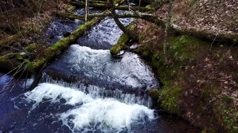 Small Waterfall and Creek: Forward Track Stock Footage 80817903
