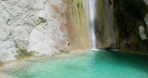 Small waterfall and nature pool with blue water. Stock Footage 156419310