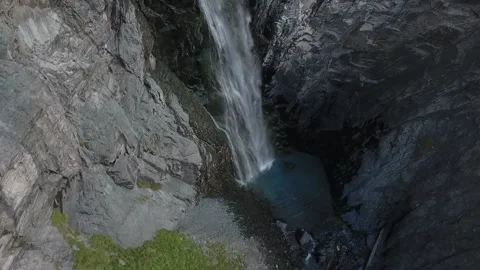 Small Waterfall and Pool Drone Aerial View Stock Footage 132256862