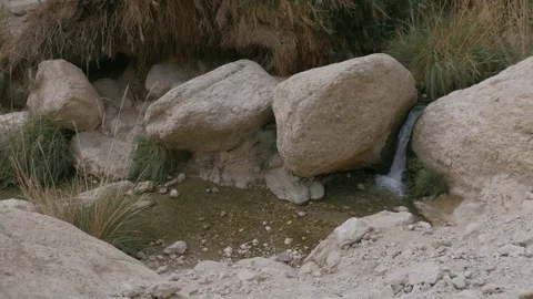 Small waterfall and rocks in Ein Gedi Nature Reserve, Israel. Stock Footage 84569852