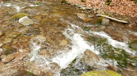  Small waterfall and stream in mountain summer panorama . 4K 3840x2160 Stock-Footage 53240383