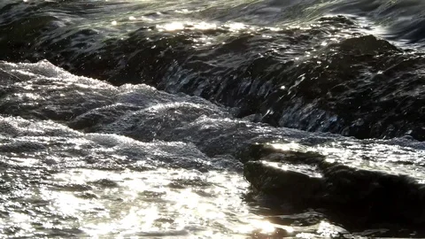 Small waterfall on beautiful river, stream flow Stock Footage 88398380