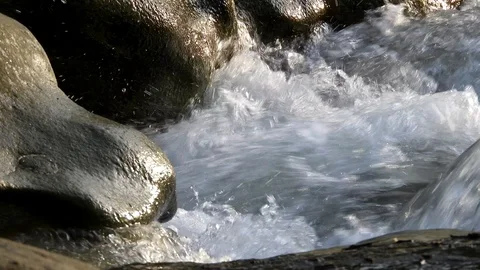 Small waterfall on beautiful river, stream flow Stock Footage 88398381