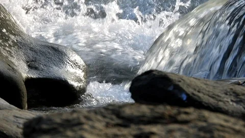 Small waterfall on beautiful river, stream flow Stock Footage 88398452