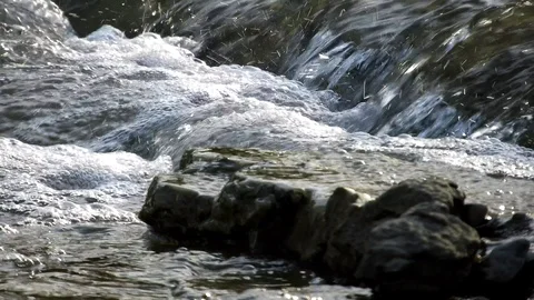 Small waterfall on beautiful river, stream flow Stock Footage 88398488