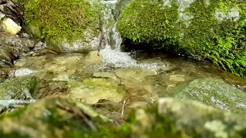 Small waterfall between mossy stones Stock Footage 151915958