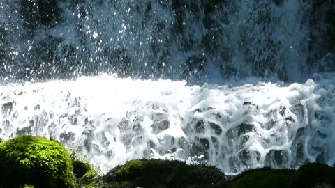 Small waterfall bottom in forest, Dolly shot Stock Footage 72759914