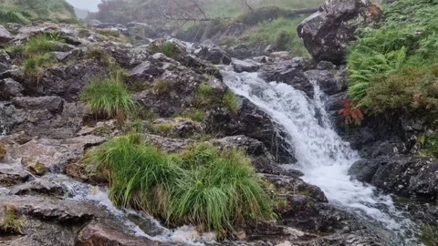 Small waterfall on Cader Idris peak in wales , United Kingdon 2022. Stock Footage 234070532