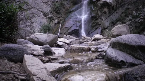 Small waterfall in canyon Stock Footage 60735003