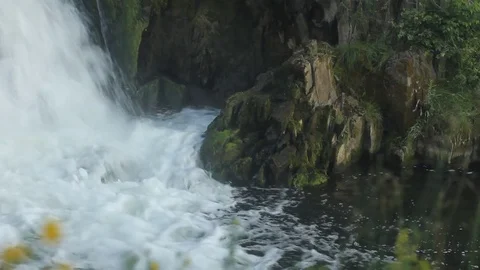 Small waterfall. Close Up of Flowing Water. Stock Footage 77613744