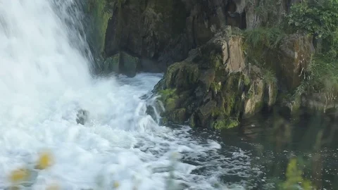 Small waterfall. Close Up of Flowing Water. Stock Footage 77613787