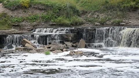 Small waterfall at cloud day. Stock Footage 92854609