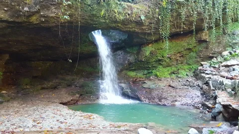 Small waterfall in a deep forest Stock Footage 122723139