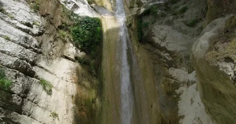 Small waterfall ending up in nature pool with blue water. Stock Footage 156420191