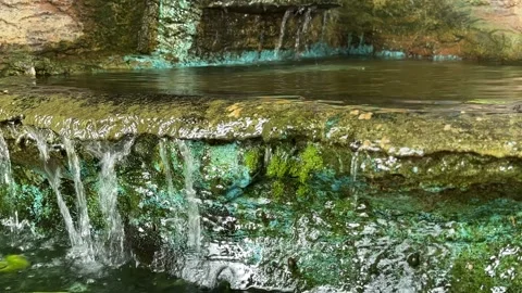 Small Waterfall Feature with Mossy Stone Edge Stock Footage 327024098