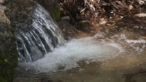 Small waterfall feeds into a pond Stock-Footage 91707942