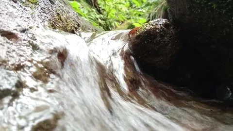 Small Waterfall Flowing Fast in Rocky Jungle Stream Stock Footage 331703798