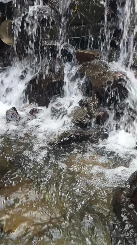 Small Waterfall Flowing Over Rocks in Tropical Stream 動画素材 318045655