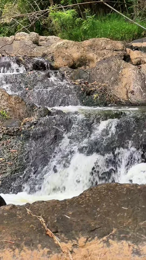 Small waterfall flowing over rocks in nature Video stock 318744979