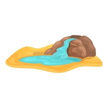 Small waterfall flowing from stones creating pond in desert sand Stock Illustration