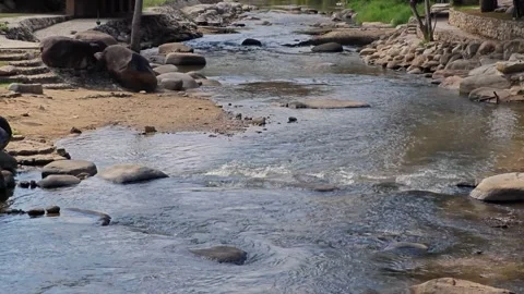 A small waterfall. Flowing water erodes the soil. Stock Footage 305366394