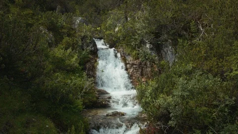A small waterfall flows down the country Stock Footage 101903901