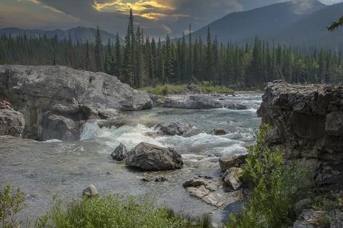 A small waterfall in the forest in canada Stock Photos