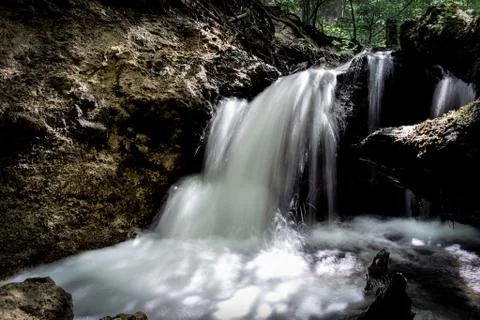 Small waterfall in the forest,  Lithuania Stock Photos