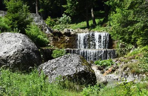 A small waterfall in the forest Stock Photos