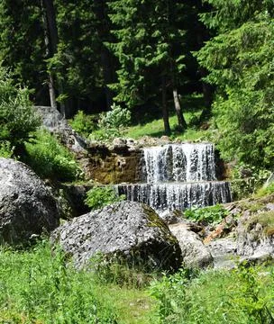 A small waterfall in the forest Stock Photos