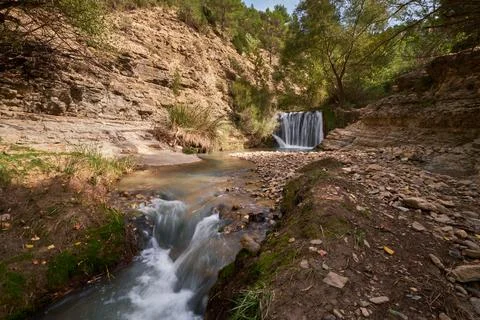 A small waterfall in the forest Stock Photos