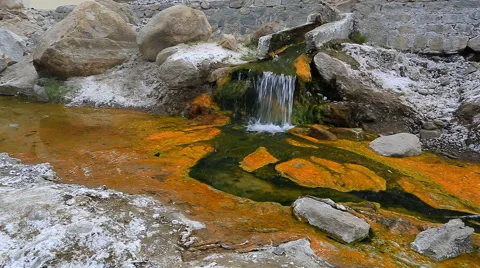 Small waterfall on a hot spring Stock Footage 46353805