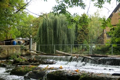 A small waterfall in an idyllic area Stock Photos