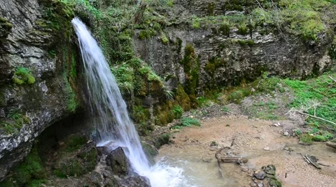 Small Waterfall inside green forest in spring Stock Footage 46220820