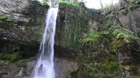Small Waterfall inside green forest Stock Footage 46220939