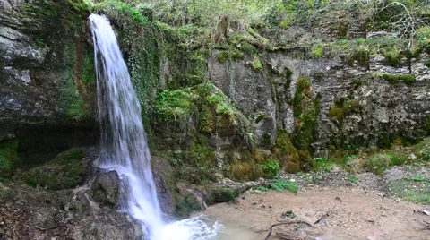 Small Waterfall inside green forest Stock Footage 46221112