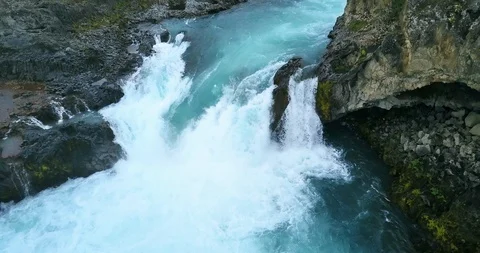Small waterfall just down stream from Goðafos, Northern region of Iceland Stock Footage 93833960