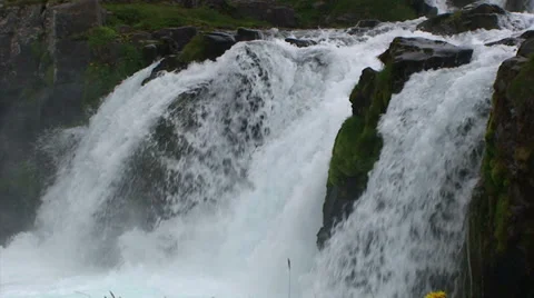 Small waterfall on lower part of Dynjandi - rapids Stock Footage 37313602