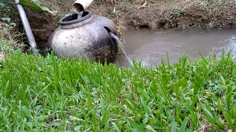 Small WaterFall in the Midle of Rice Fields in Bojong Koneng Village, Bogor Stock Footage 235433785
