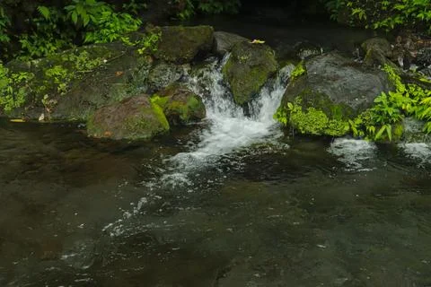 Small Waterfall with Mossy Rocks Stock Photos