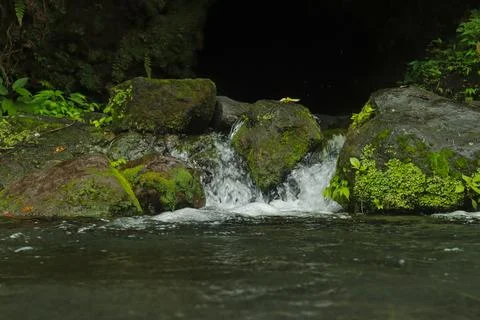Small Waterfall with Mossy Rocks Stock Photos