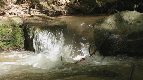 Small waterfall on mountain creek Stock Footage 35913994